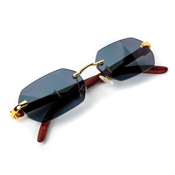 Gray Tint Gold Frame Woodgrain Hip Hop Mens Vintage Sunglasses - Picture 1 of 5